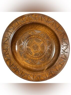 Vintage 1970s Yugoslavian Hand Carved Wooden Decorative Plate